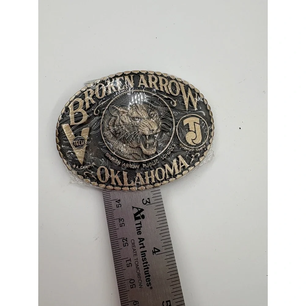 Vtg 1984 Broken Arrow Oklahoma Tigers Belt Buckle 388 Sealed Box Paperwork NOS